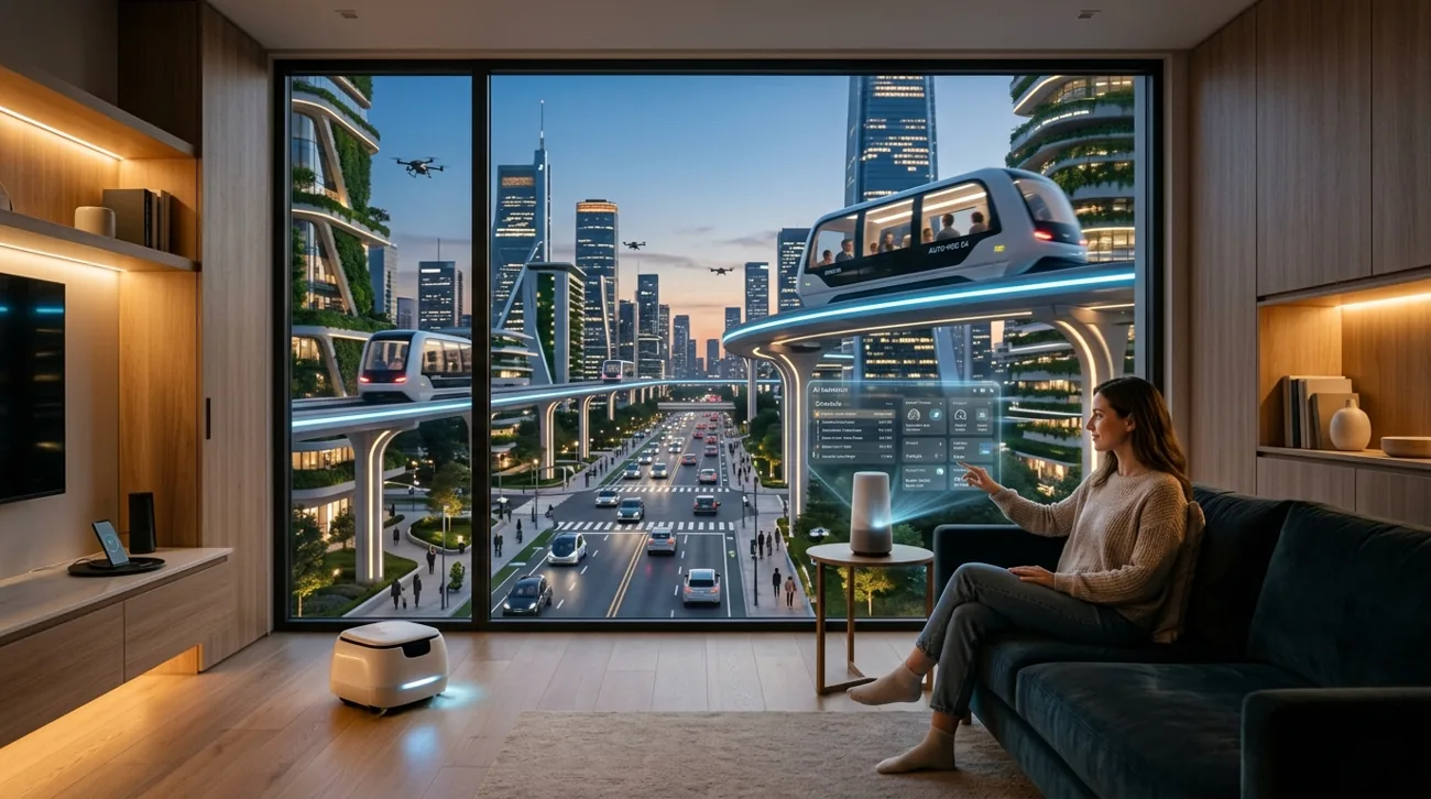 Connected home overlooking a technology-enabled city