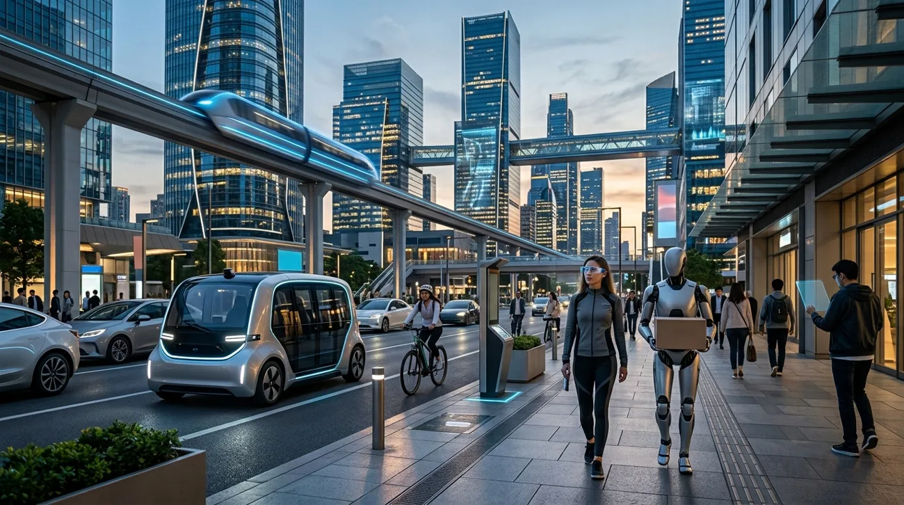 City streets with futuristic infrastructure